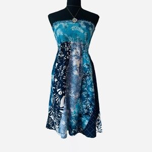 SANTIKI ~ Multi Array of Blues White Hawaiian Vibe Detail Tube Top Dress